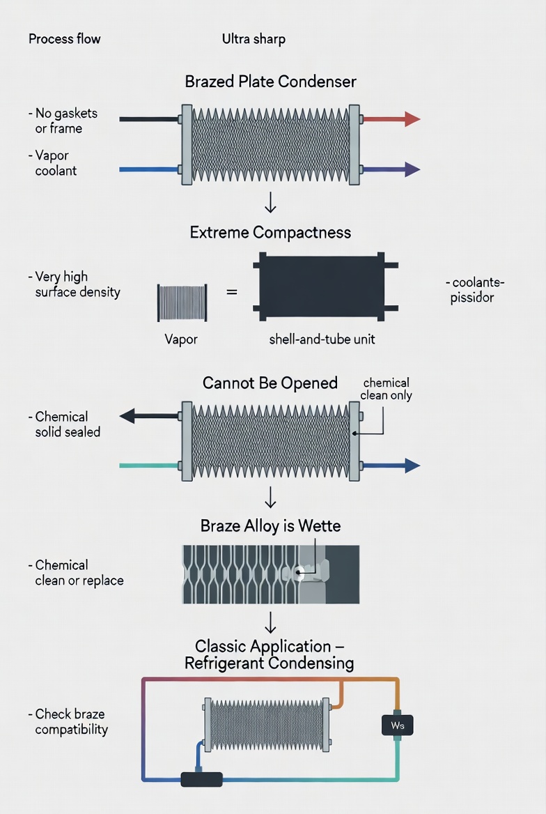 Compact copper brazed plate heat exchanger used as a refrigerant condenser