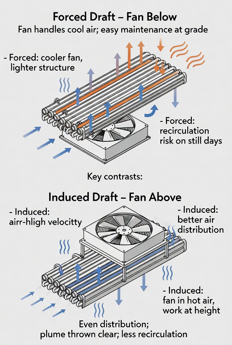 Comparison of forced draft and induced draft air cooled condenser fan arrangements