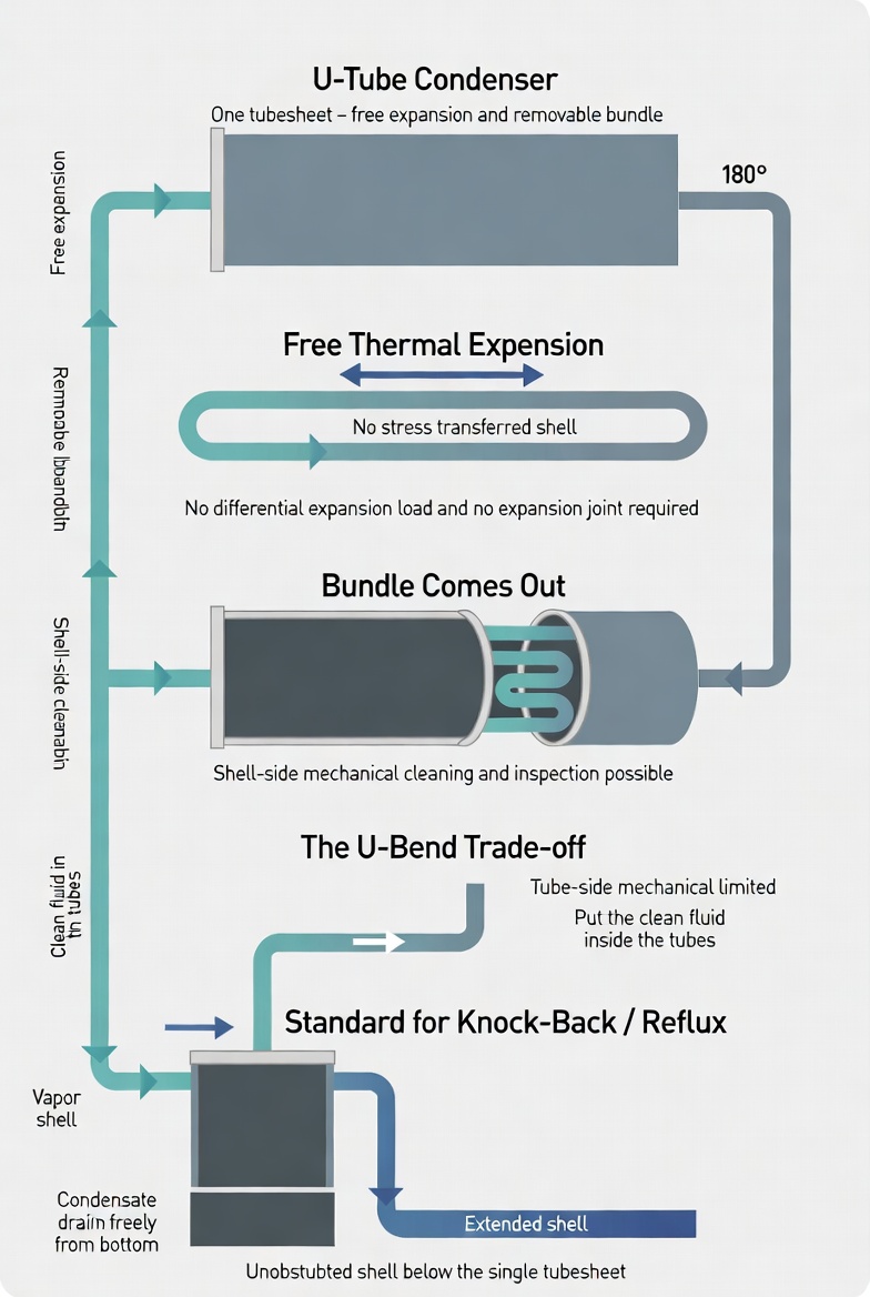 U-tube condenser bundle partially withdrawn from the shell for cleaning