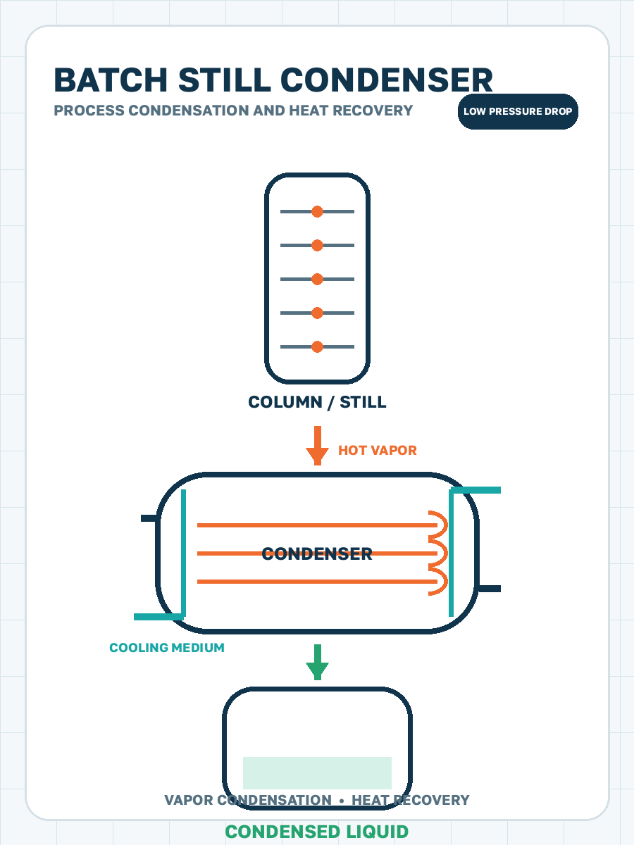 Batch still condensers process condensation illustration