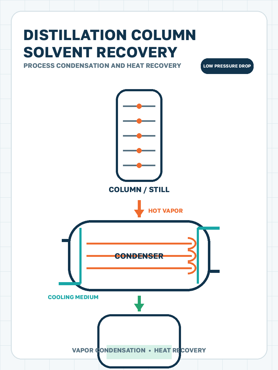 Solvent vapor condensation from distillation columns process condensation illustration