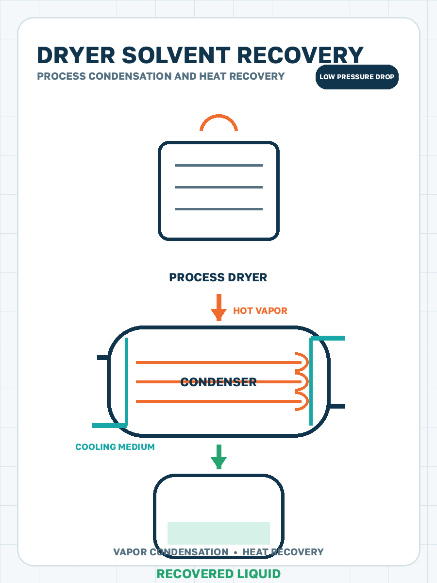 Solvent vapor condensation from dryers process condensation illustration
