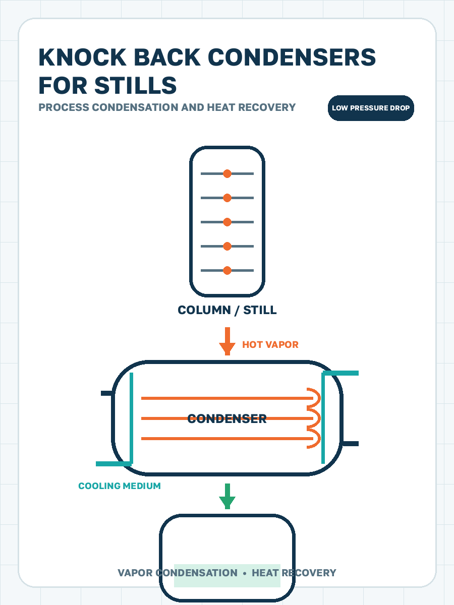 Knock-back condensers for stills process condensation illustration