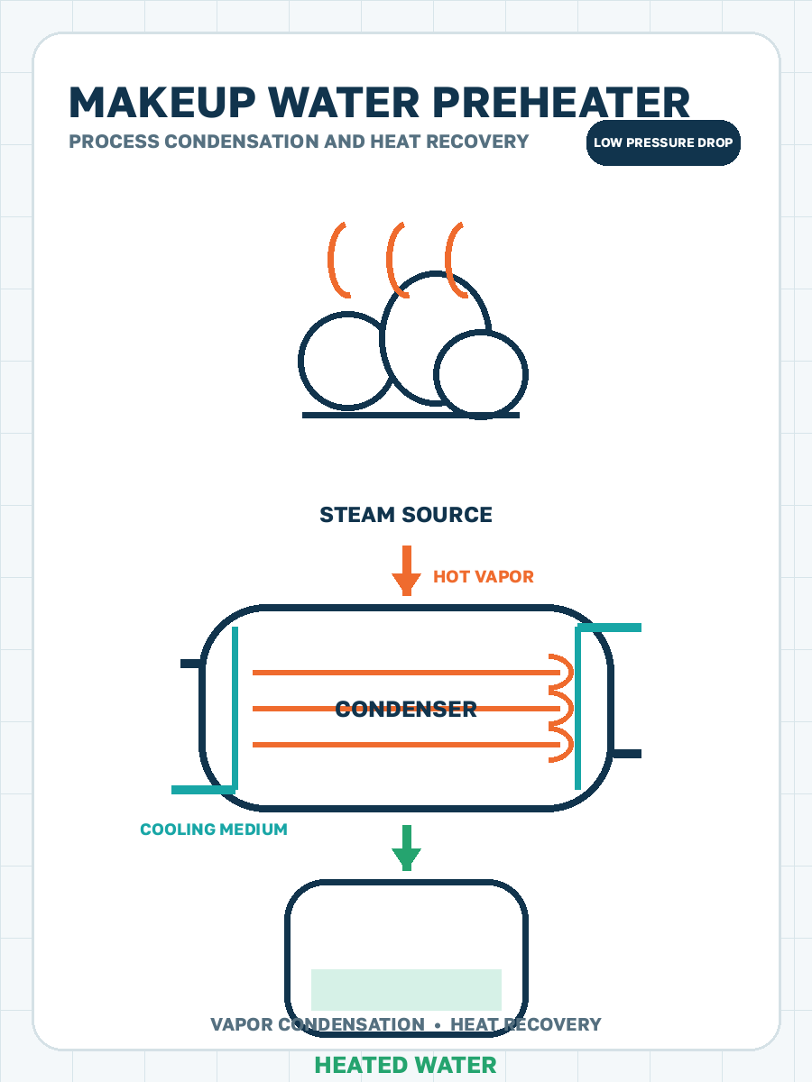 Using condensing steam to preheat makeup water process condensation illustration