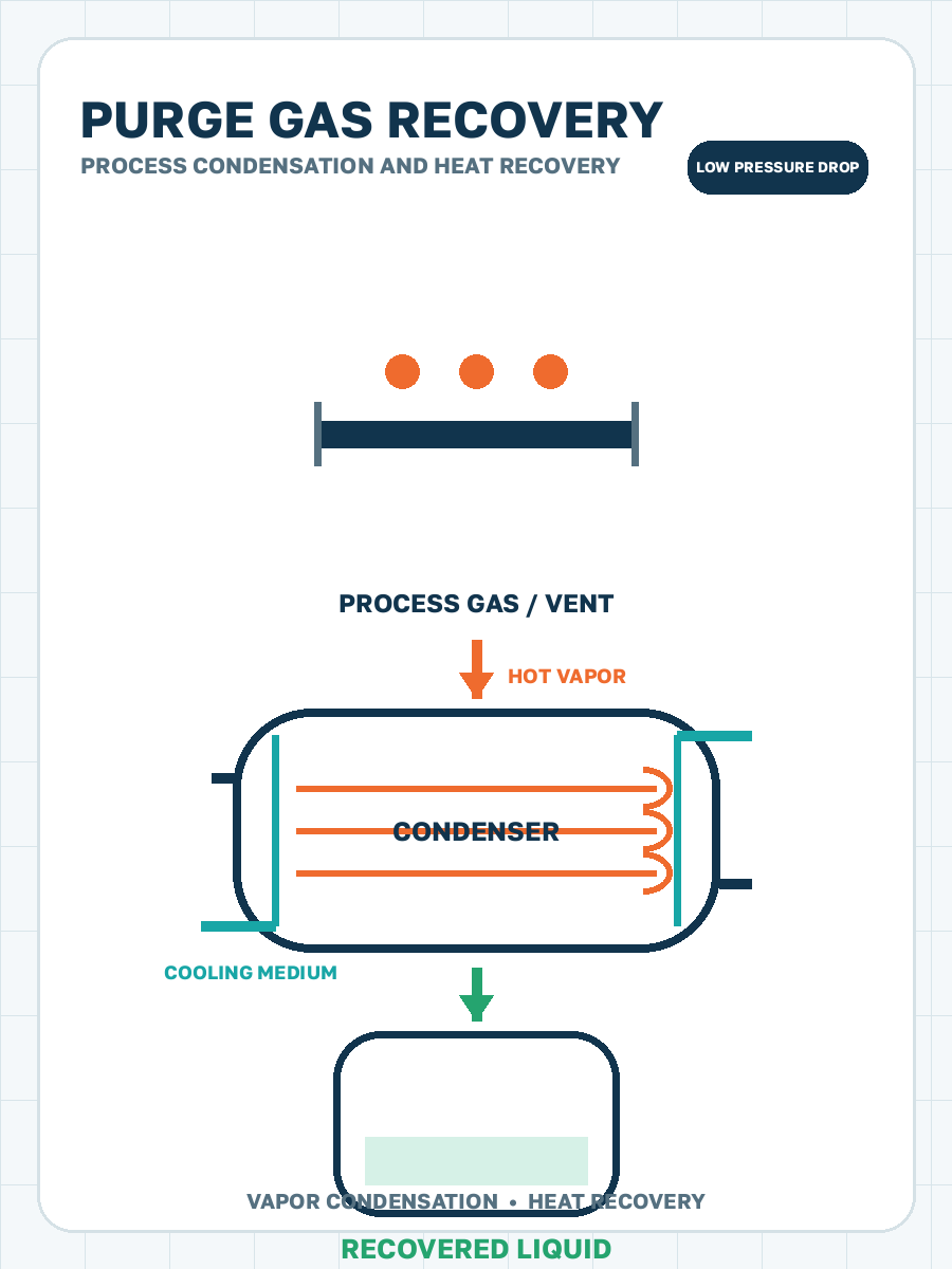 Recovery of condensable vapors from purge gas process condensation illustration