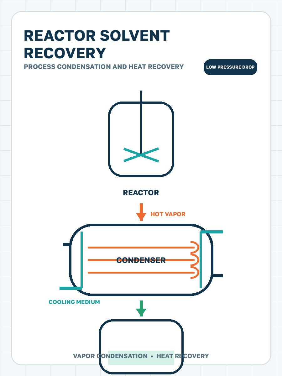 Solvent vapor condensation from reactors process condensation illustration