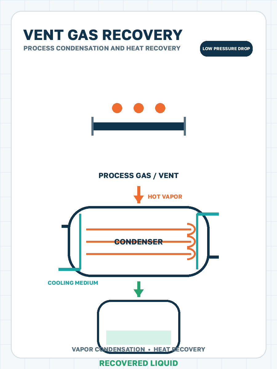 Recovery of condensable vapors from vent gas process condensation illustration